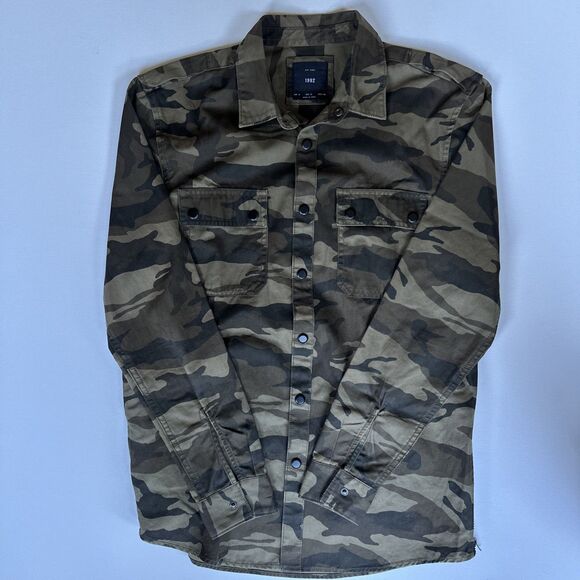 Zip Code 1992 Size M green camouflage shirt jacket zip-waist snap-front - Picture 1 of 7